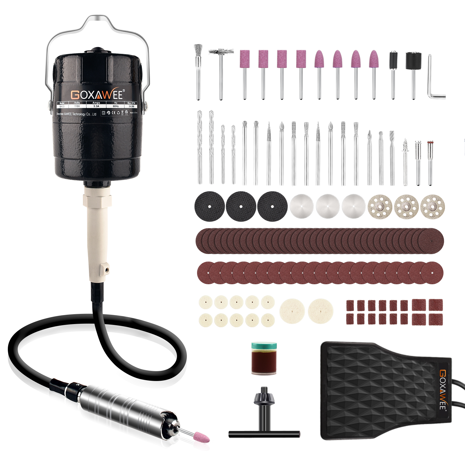Flex Shaft Grinder Rotary Tool Set, GOXAWEE 130Pcs Rotary Tool Kit, 380W Hanging Electric Grinding Machine, Multi-Function Tools, with Various Rotary Tool Accessories, for Carving and Polishing