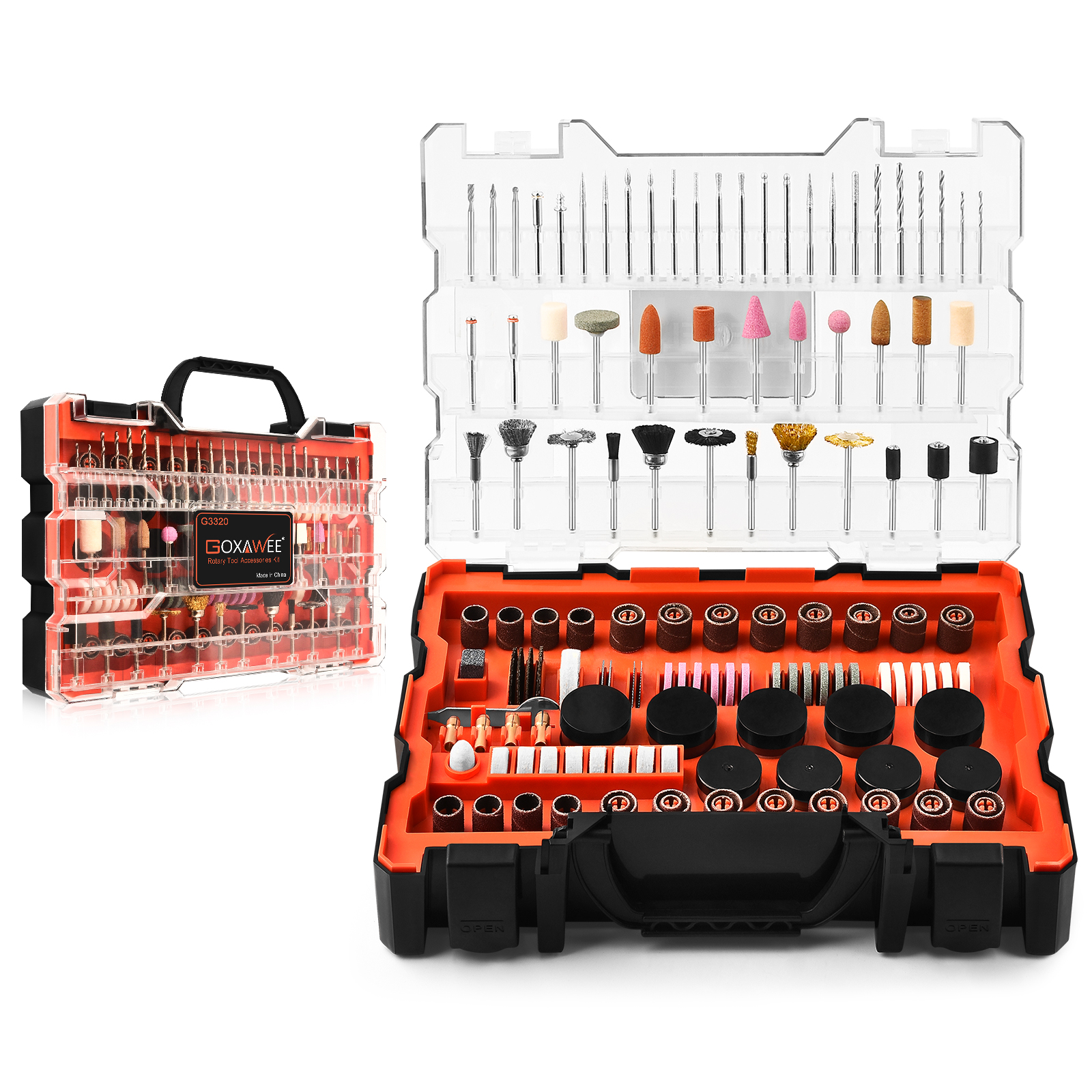 480Pcs Rotary Tool Accessories Kit, GOXAWEE 1/8-inch Shan, GOXAWEE 1/8-inch Shank Rotary Tool Accessory Set, Multi Purpose Universal Kit for Cutting, Drilling, Grinding, Polishing, Engraving & Sanding